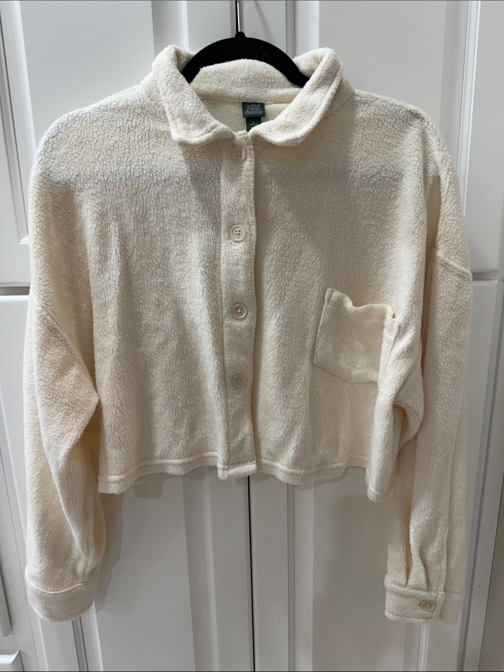 Wild Fable Cropped Cozy Cream Sherpa Button-Up Jacket